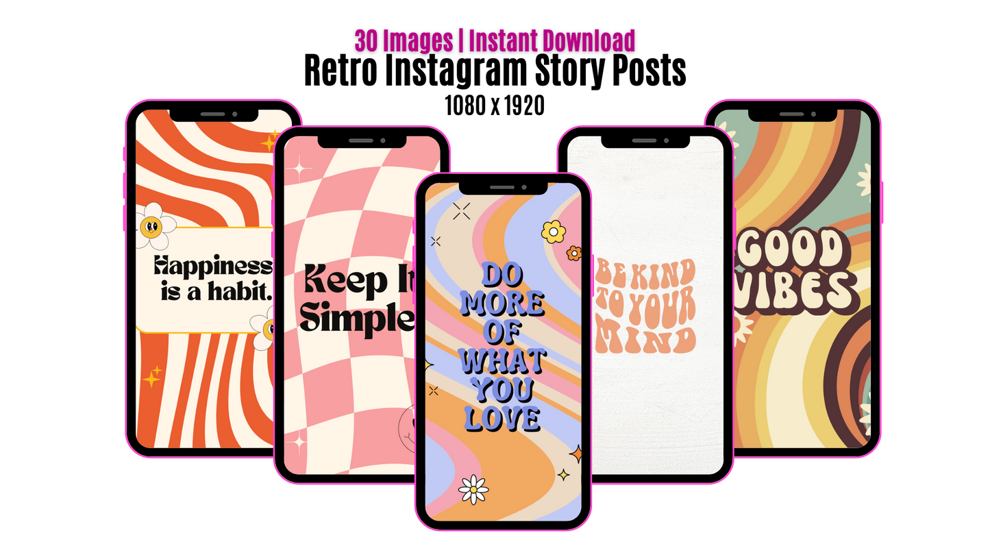 Retro Instagram Story Posts | 30 Images | Instant Download