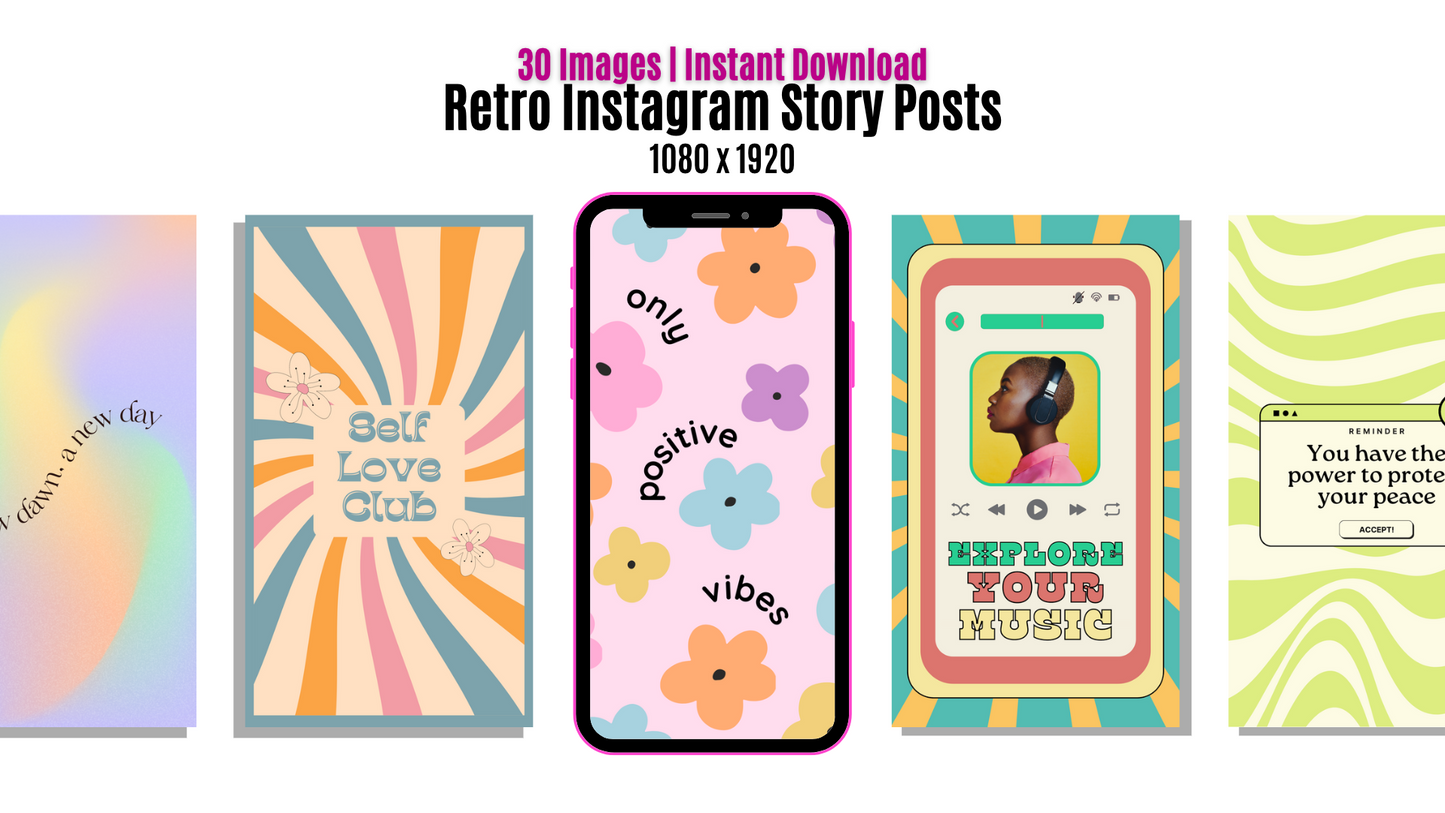 Retro Instagram Story Posts | 30 Images | Instant Download