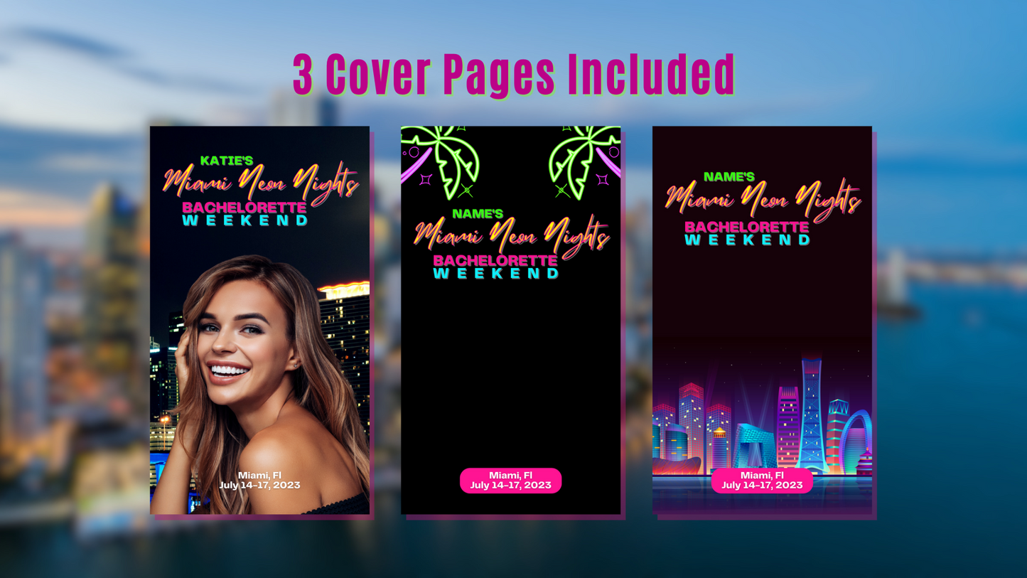 Miami Neon Nights Bachelorette | Digital Itinerary Package | Editable Canva Template